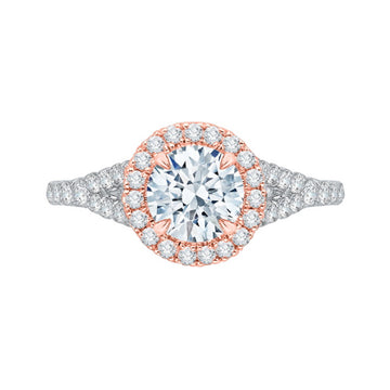 Split Shank Diamond Halo Engagement Ring in 14K Two-Tone Gold (Semi-Mount)